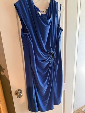 Jones Studio Royal Blue Draped Midi Dress with Side Buckle